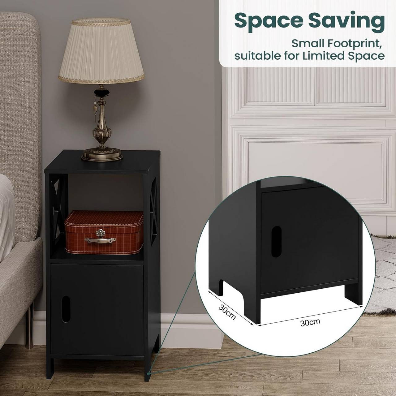 24goodz Compact Nightstand - Stylish Scandinavian Design - P2 MDF - For Small Spaces - White