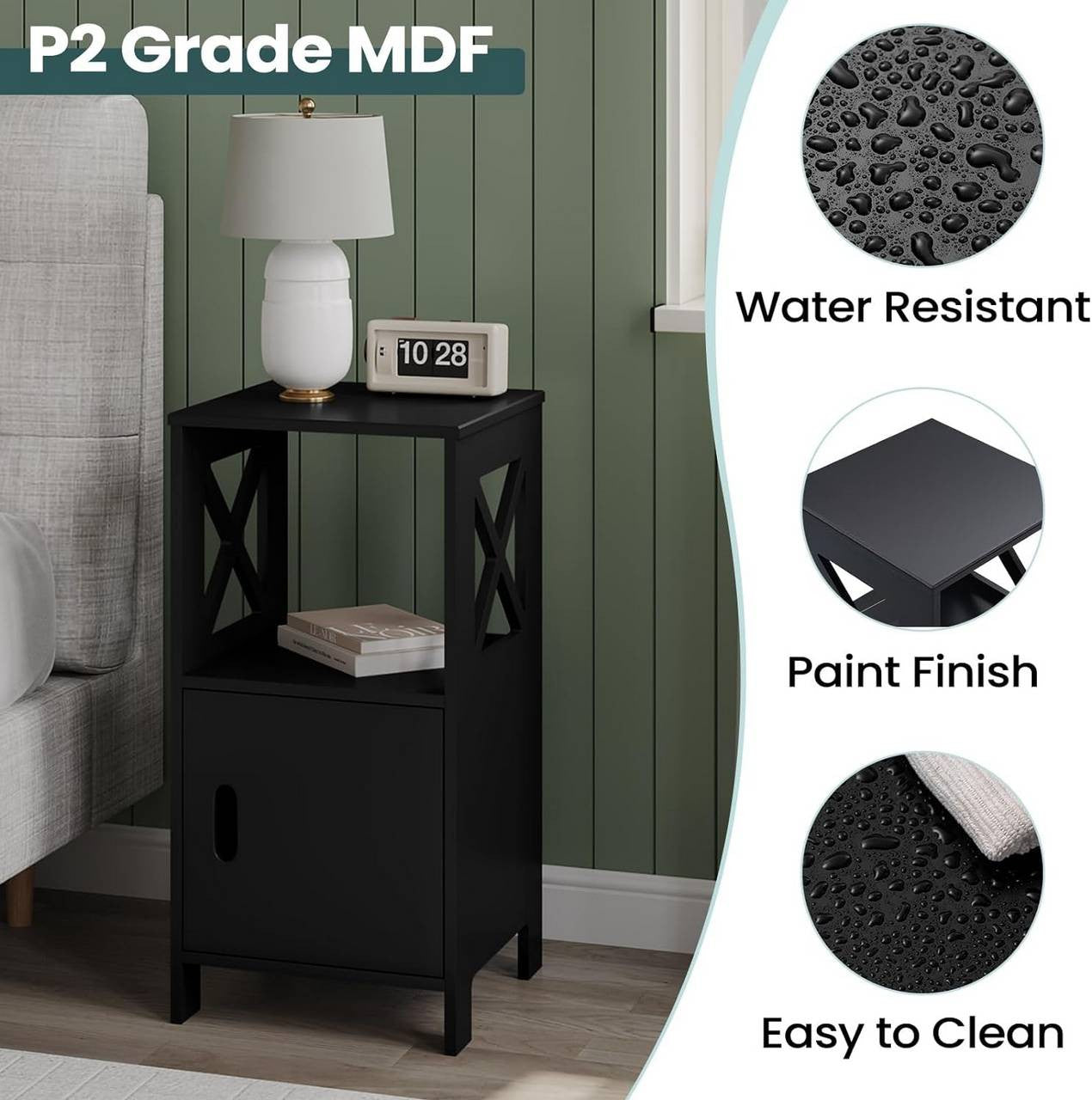 24goodz Compact Nightstand - Stylish Scandinavian Design - P2 MDF - For Small Spaces - White