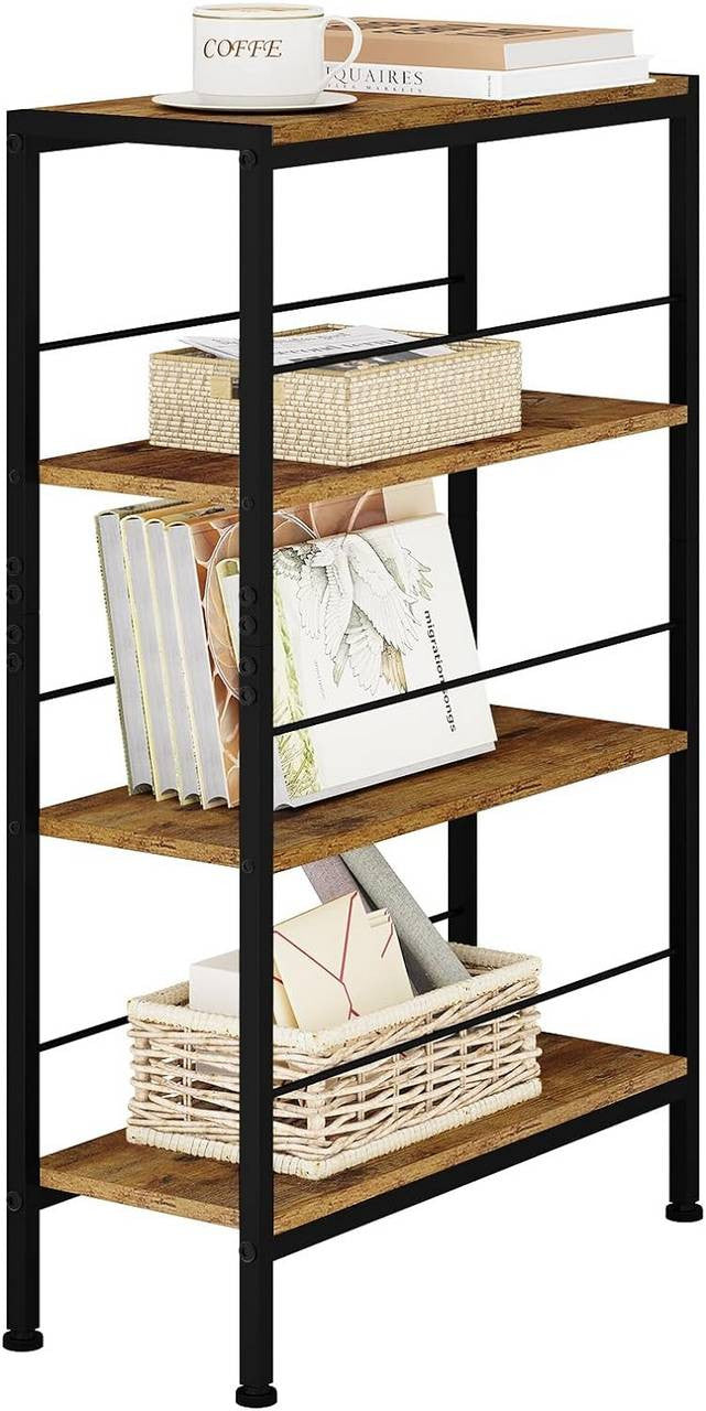 24goodz 4-Tier Freestanding Shelf - Sturdy Construction - Ample Storage Space - E1 MDF + Metal - Vintage Brown + Black - 50x78x20cm