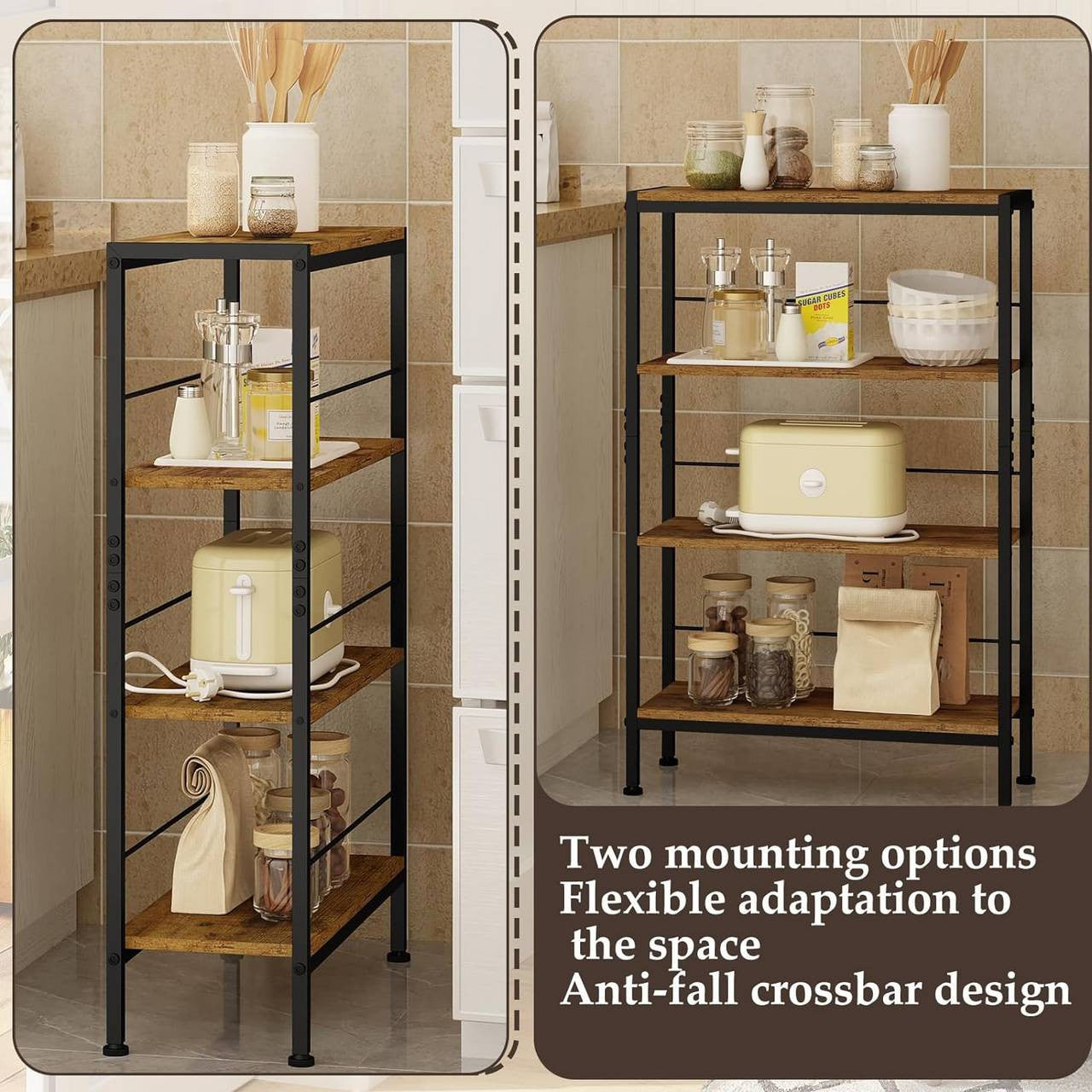 24goodz 4-Tier Freestanding Shelf - Sturdy Construction - Ample Storage Space - E1 MDF + Metal - Vintage Brown + Black - 50x78x20cm