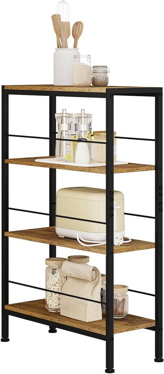 24goodz 4-Tier Freestanding Shelf - Sturdy Construction - Ample Storage Space - E1 MDF + Metal - Vintage Brown + Black - 50x78x20cm