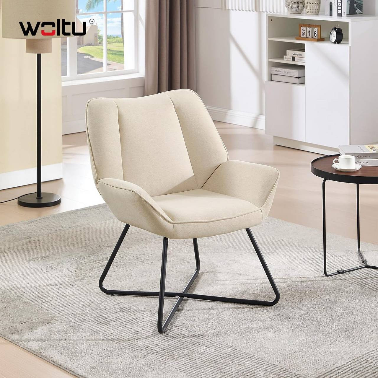 24goodz Wing Chair - Ergonomic Design - High Stability - Linen - For Relaxation - Beige/Dark Grey