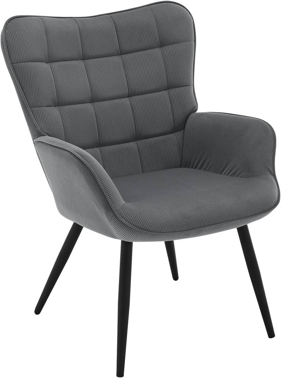 24goodz Wing Chair - Full Comfort - Ergonomic Design - Fabric and Metal - For Home Use - Dark Grey