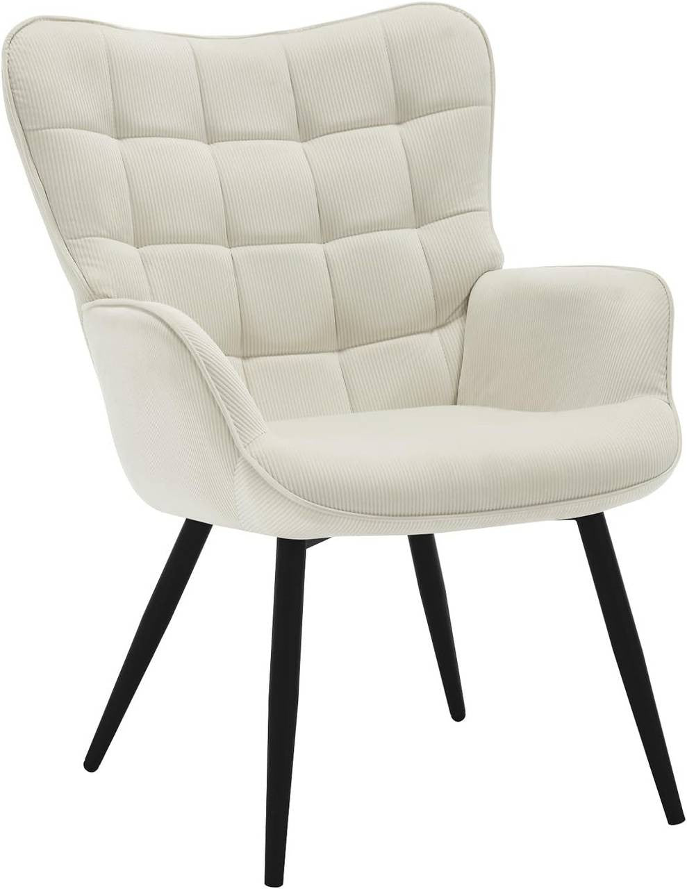24goodz Wing Chair - Full Comfort - Ergonomic Design - Fabric and Metal - For Home Relaxation - Cream White