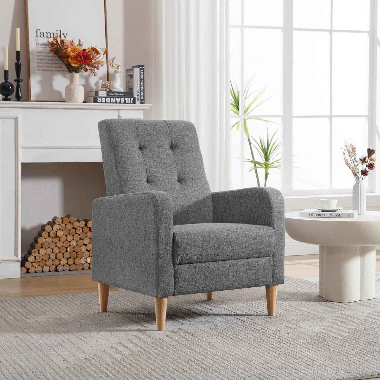 24goodz Wingback Armchair - Soft & Stable - Ergonomic Comfort - Linen - For Living Rooms & Bedrooms - Dark Grey