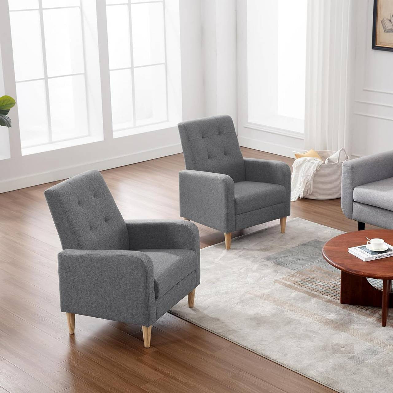24goodz Wingback Armchair - Soft & Stable - Ergonomic Comfort - Linen - For Living Rooms & Bedrooms - Dark Grey