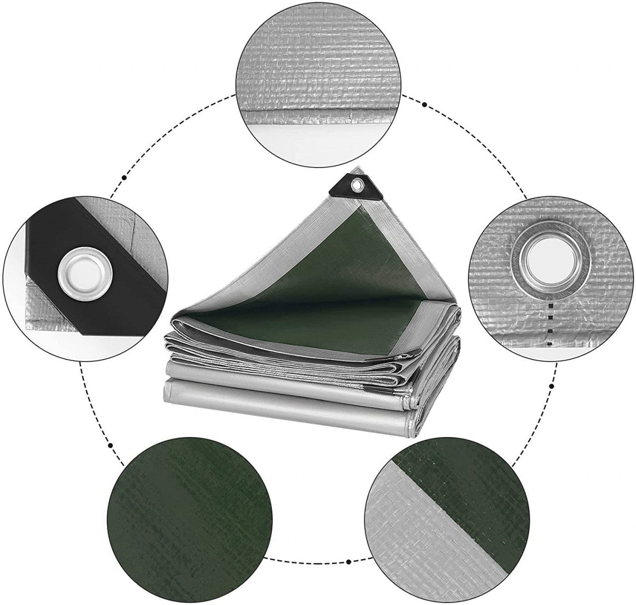 24goodz Waterproof Tarpaulin - Durable and Tear-Resistant - 280 g/m² PE - Grey-Green - 4x8 m - grg