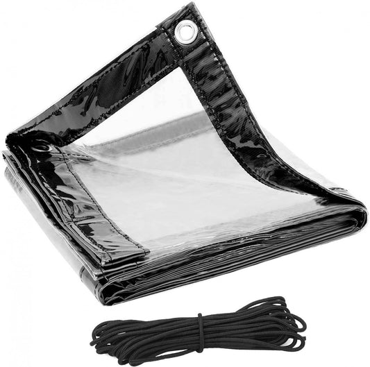 24goodz Transparent Waterproof Tarpaulin - Durable and Tear-Resistant - PVC - For Outdoor Use - Transparent + Black - 3x3 m - tp