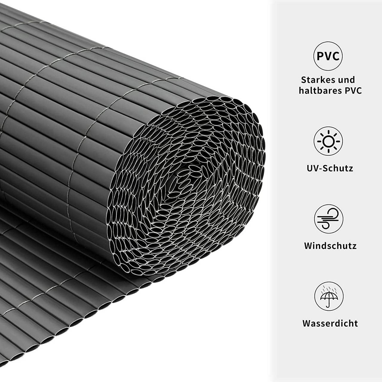 24goodz PVC Privacy Mat - UV-Resistant and Weatherproof - PVC - For Gardens and Balconies - 400 x 90 cm - Grey