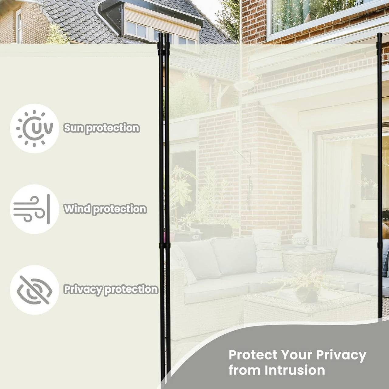 24goodz 3-Panel Folding Privacy Screen - Stable and Durable - Multifunctional - PA-Coated Polyester - For Indoor and Outdoor Use - Cream