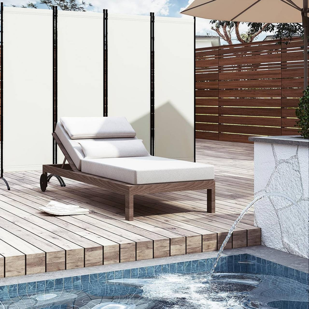 24goodz 4-Panel Folding Privacy Screen - Sturdy and Durable - Waterproof and Sun Resistant - PA-Coated Polyester - For Indoor and Outdoor Use - Cream