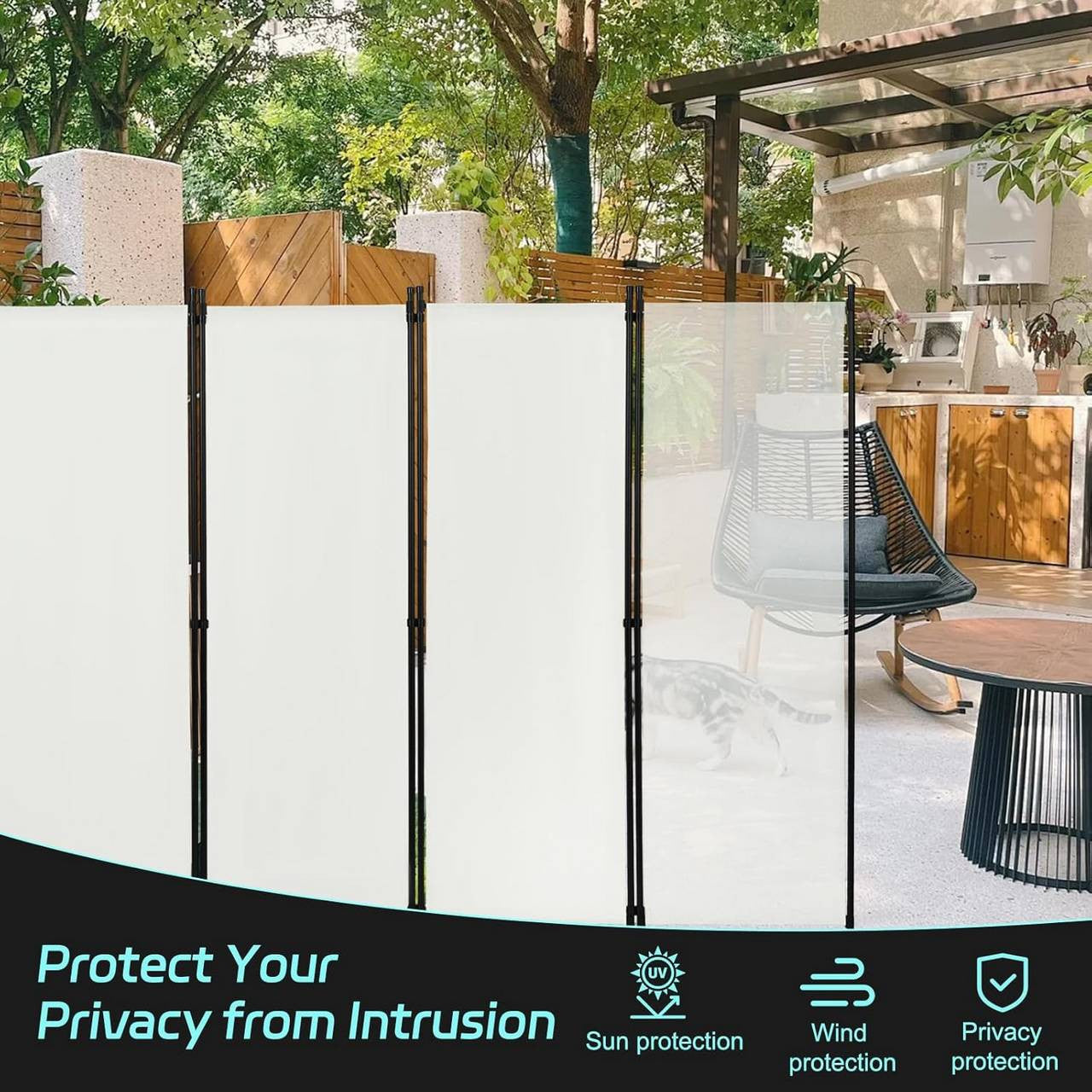 24goodz 4-Panel Folding Privacy Screen - Sturdy and Durable - Waterproof and Sun Resistant - PA-Coated Polyester - For Indoor and Outdoor Use - Cream