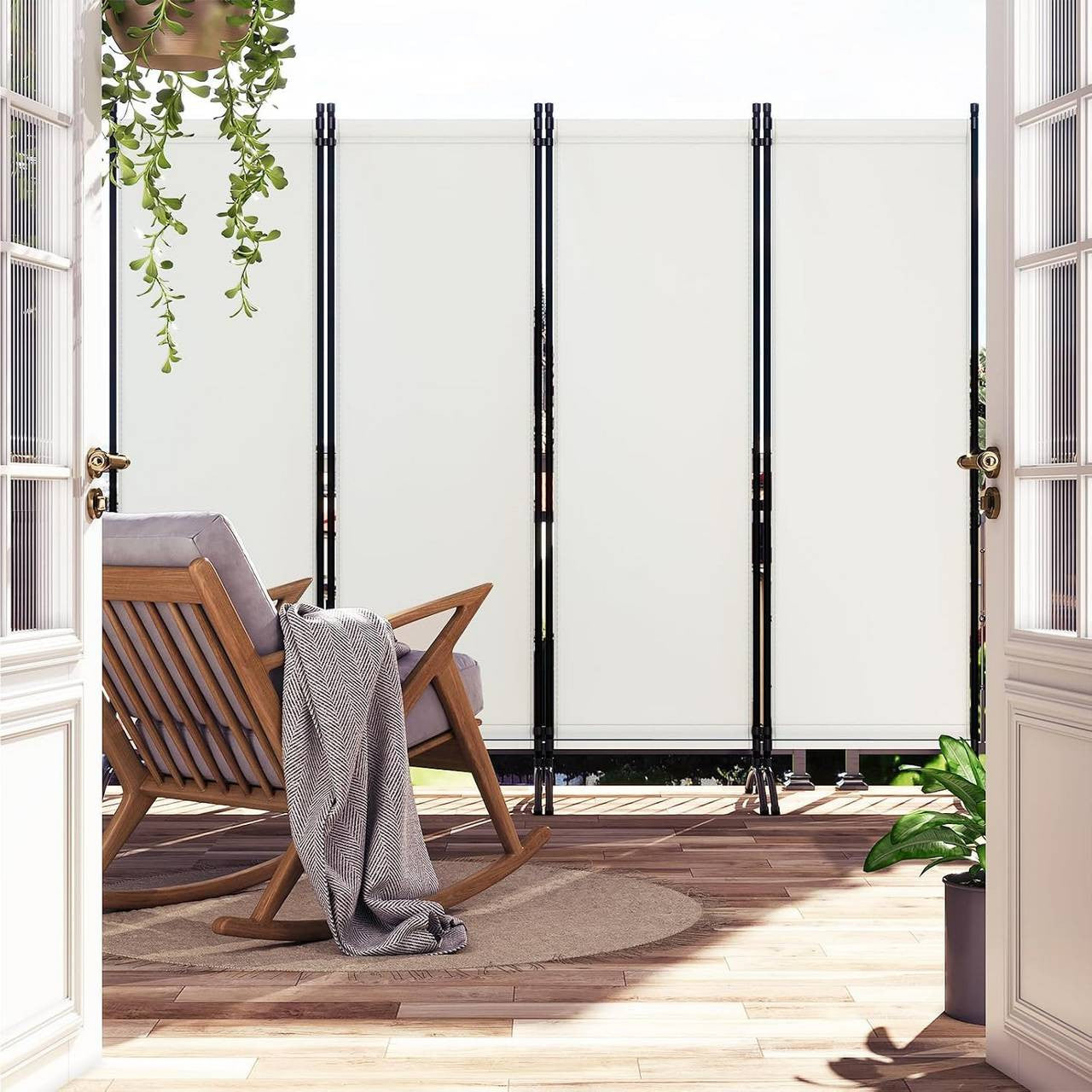 24goodz 4-Panel Folding Privacy Screen - Sturdy and Durable - Waterproof and Sun Resistant - PA-Coated Polyester - For Indoor and Outdoor Use - Cream