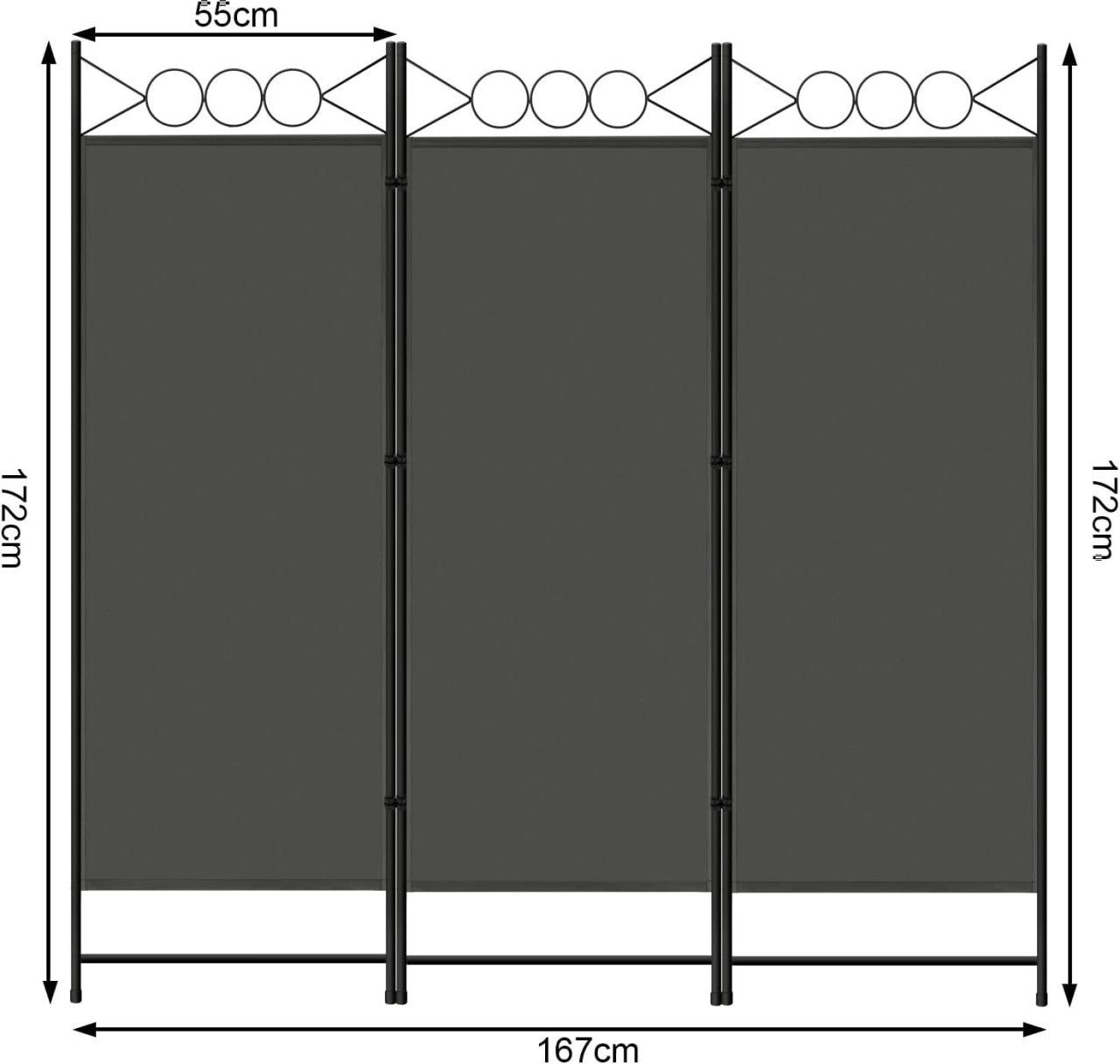24goodz Folding Room Divider - Robust & Durable - Flexible & Space-Saving - Polyester + Metal - Dark Grey - 167 x 172 cm - dgr