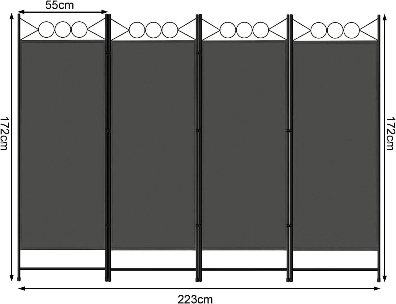24goodz Room Divider - Robust & Durable - Foldable & Flexible - Polyester + Metal - Dark Grey - 167 x 172 cm - dgr