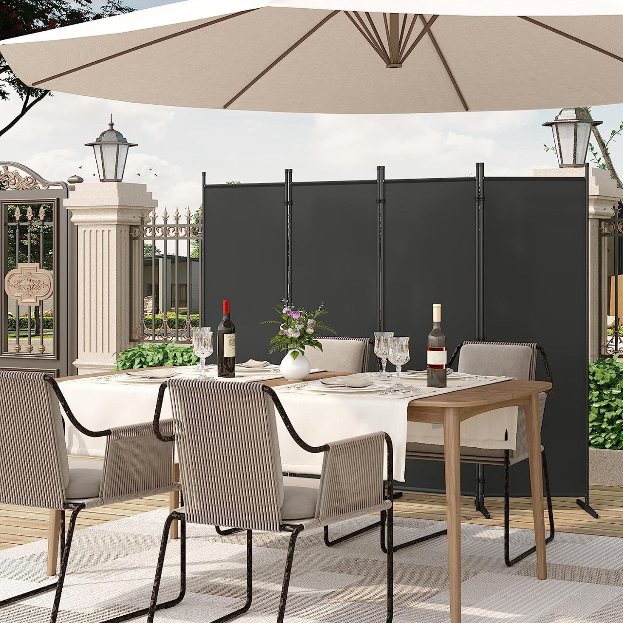 24goodz Folding Privacy Screen - Functional Sun and Wind Protection - Durable Polyester and Metal - For Indoor and Outdoor Use - Dark Grey 223x172 cm - dgr