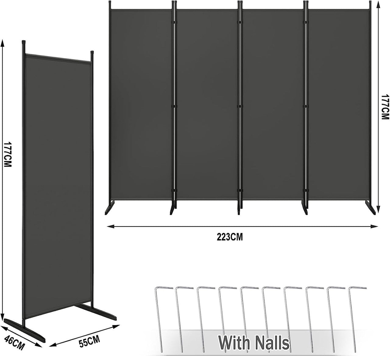 24goodz Folding Privacy Screen - Functional Sun and Wind Protection - Durable Polyester and Metal - For Indoor and Outdoor Use - Dark Grey 223x172 cm - dgr