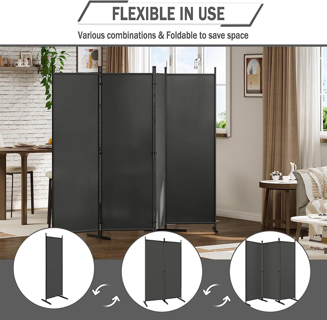 24goodz Folding Privacy Screen - Functional Sun and Wind Protection - Durable Polyester and Metal - For Indoor and Outdoor Use - Dark Grey 223x172 cm - dgr