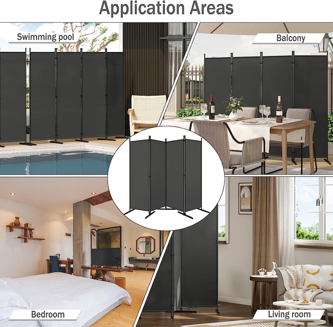 24goodz Folding Privacy Screen - Functional Sun and Wind Protection - Durable Polyester and Metal - For Indoor and Outdoor Use - Dark Grey 223x172 cm - dgr