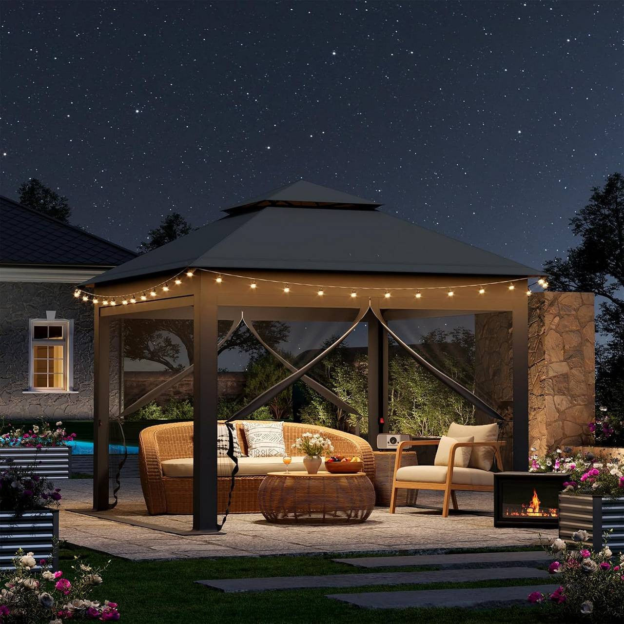 24goodz 3x3 m Gazebo - Spacious Comfort - High-Quality Materials - 210D Oxford Fabric - For Outdoor Activities - Anthracite/Beige