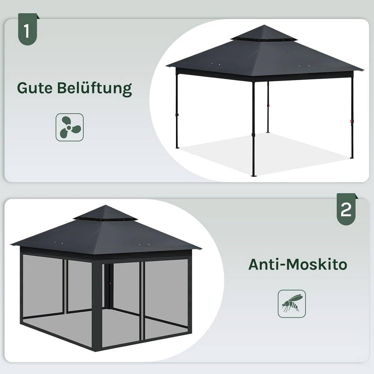 24goodz 3x3 m Gazebo - Spacious Comfort - High-Quality Materials - 210D Oxford Fabric - For Outdoor Activities - Anthracite/Beige