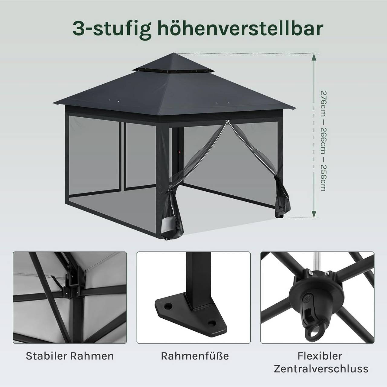 24goodz 3x3 m Gazebo - Spacious Comfort - High-Quality Materials - 210D Oxford Fabric - For Outdoor Activities - Anthracite/Beige