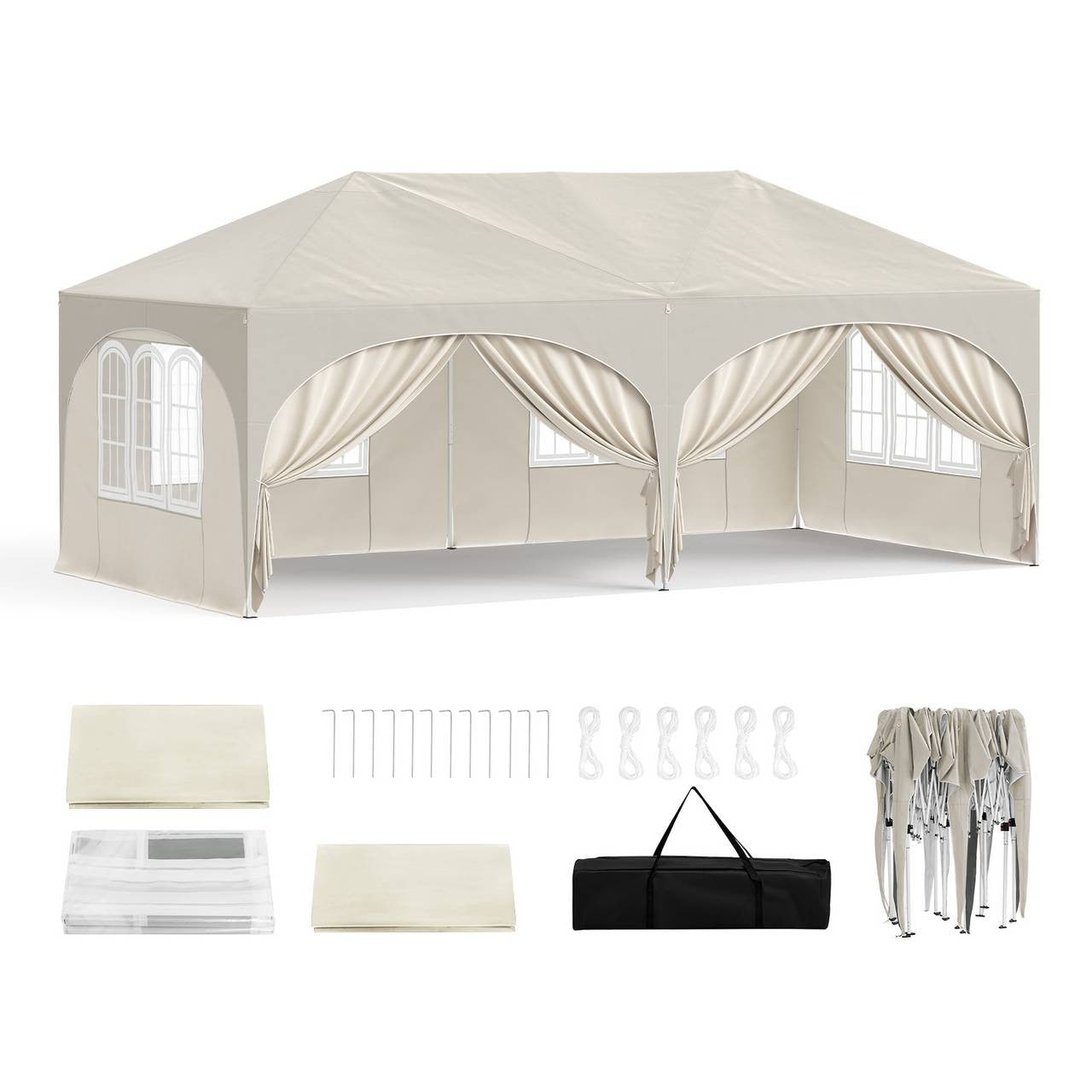 24goodz Pavilion 3x6 m - Water-Resistant & UV Protection 50+ - Durable 210D Oxford Fabric - For Outdoor Gatherings - Beige