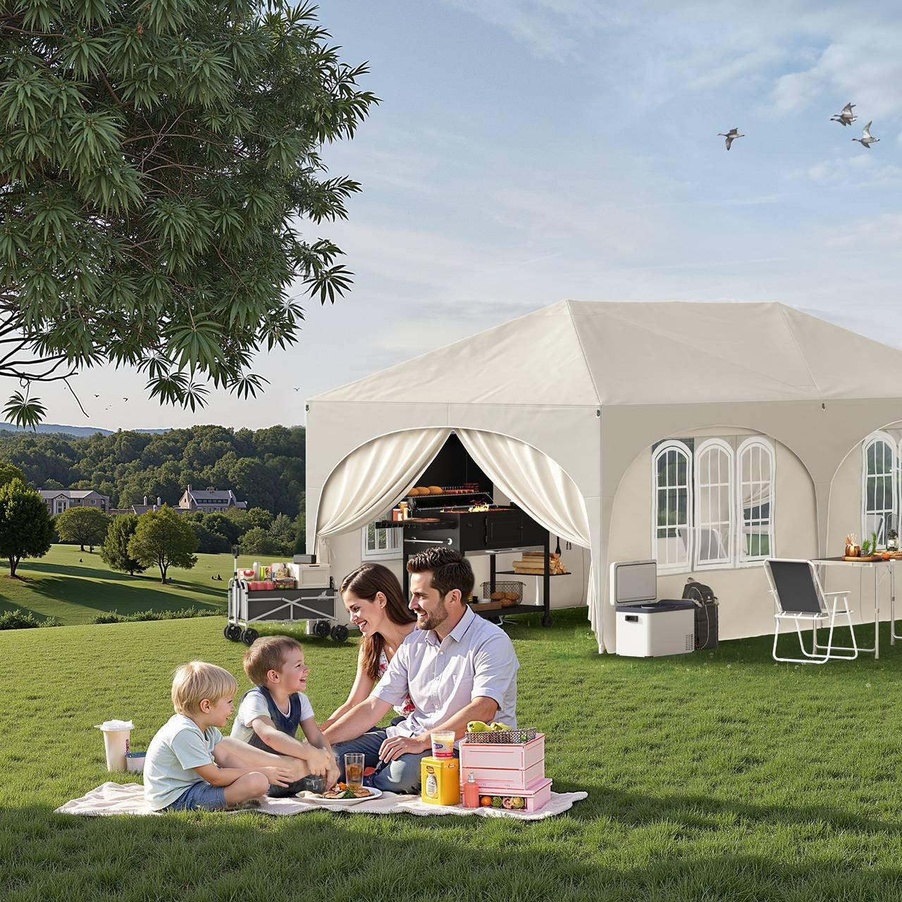 24goodz Pavilion 3x6 m - Water-Resistant & UV Protection 50+ - Durable 210D Oxford Fabric - For Outdoor Gatherings - Beige