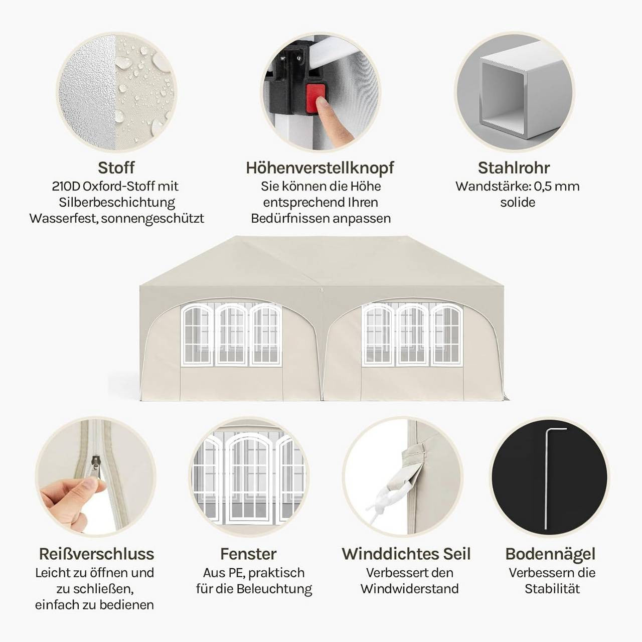 24goodz Pavilion 3x6 m - Water-Resistant & UV Protection 50+ - Durable 210D Oxford Fabric - For Outdoor Gatherings - Beige