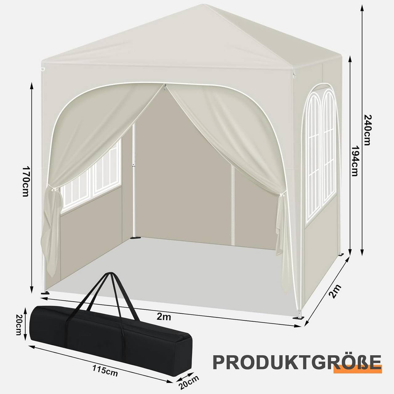 24goodz Folding Pavilion 2x2m - UV Protection - Easy to Use - Silver Coated Oxford Fabric - For Outdoor Gatherings - Beige