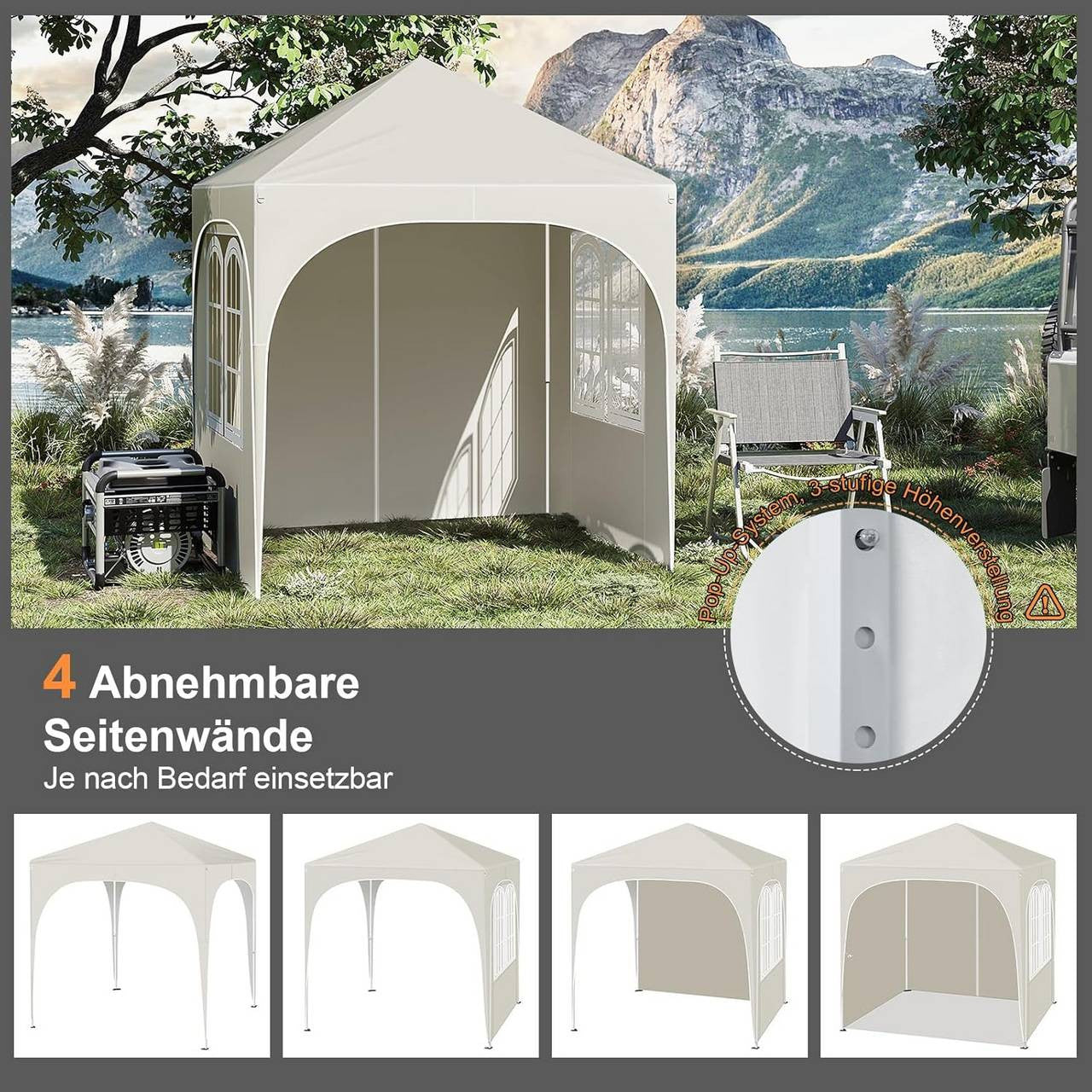 24goodz Folding Pavilion 2x2m - UV Protection - Easy to Use - Silver Coated Oxford Fabric - For Outdoor Gatherings - Beige