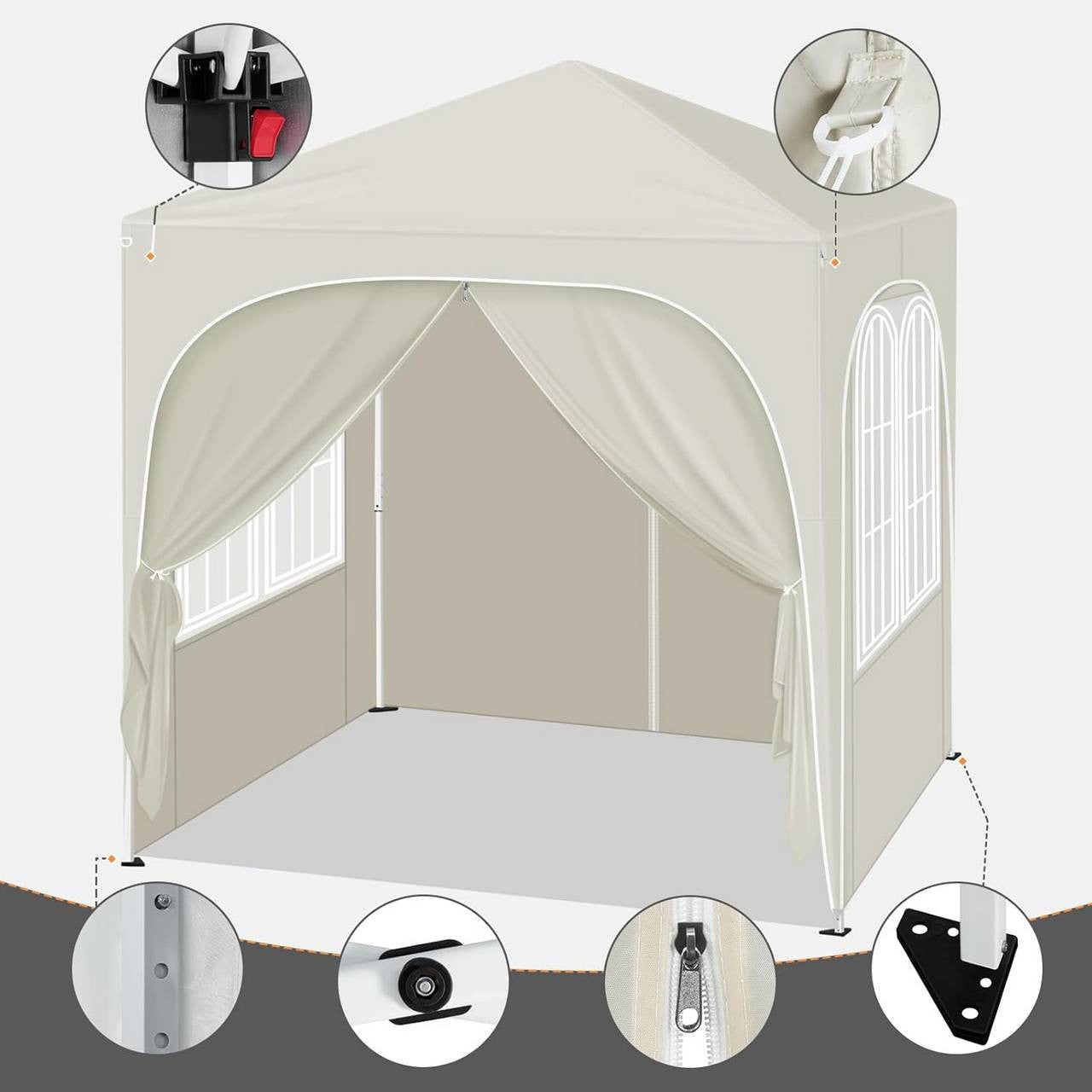 24goodz Folding Pavilion 2x2m - UV Protection - Easy to Use - Silver Coated Oxford Fabric - For Outdoor Gatherings - Beige