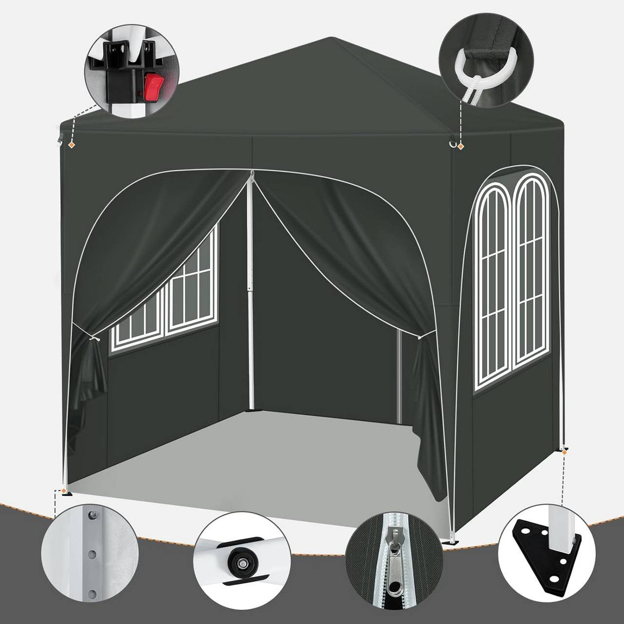 24goodz Pop-Up Pavilion - Durable Metal Frame - UV Protection and Water-Resistant - 210D Oxford - For Outdoor Events - Grey