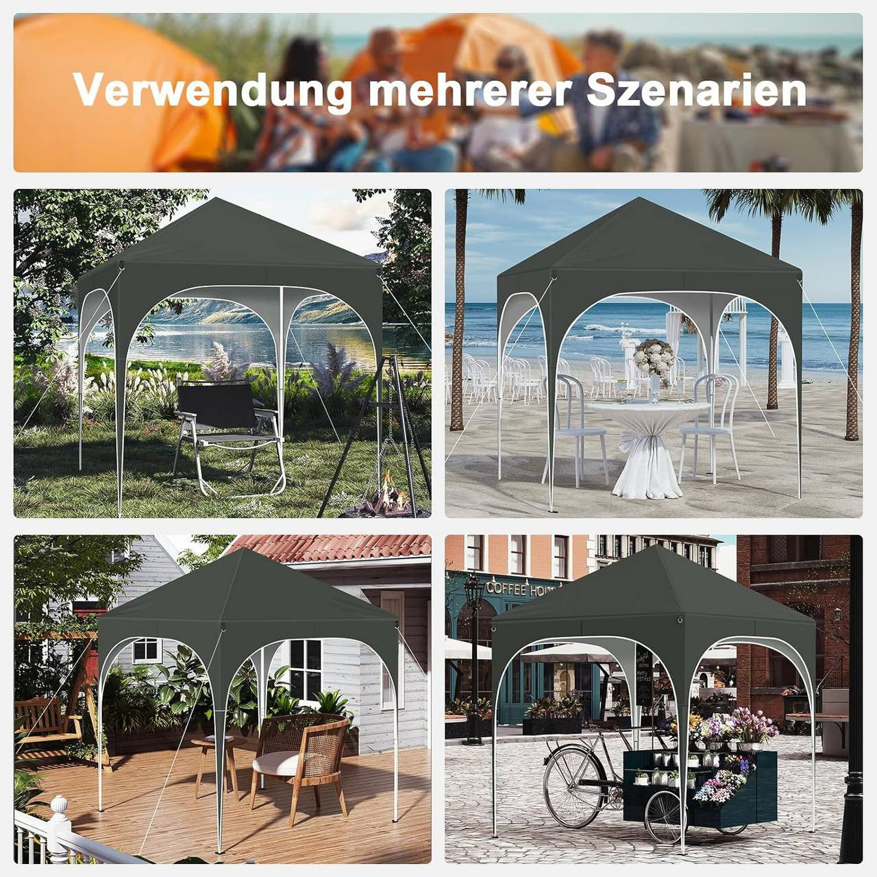 24goodz Pop-Up Pavilion - Durable Metal Frame - UV Protection and Water-Resistant - 210D Oxford - For Outdoor Events - Grey