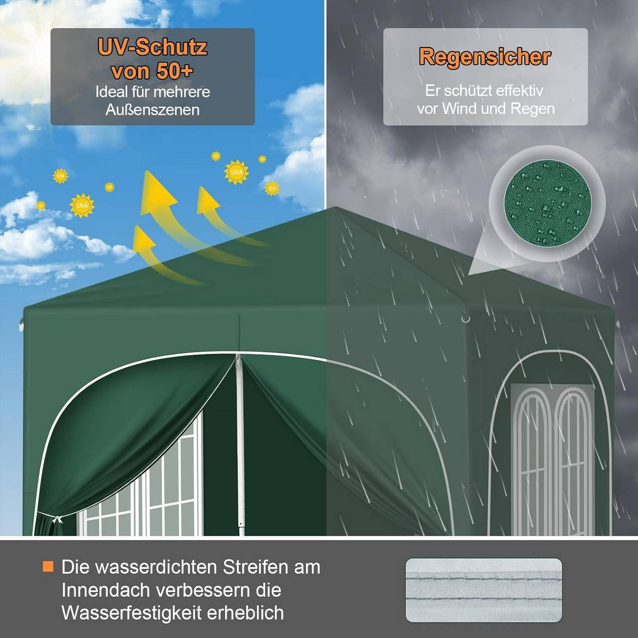 24goodz Folding Pavilion 2x2m - UV Protection - Water Resistant - 210D Oxford - For Outdoor Gatherings - Green