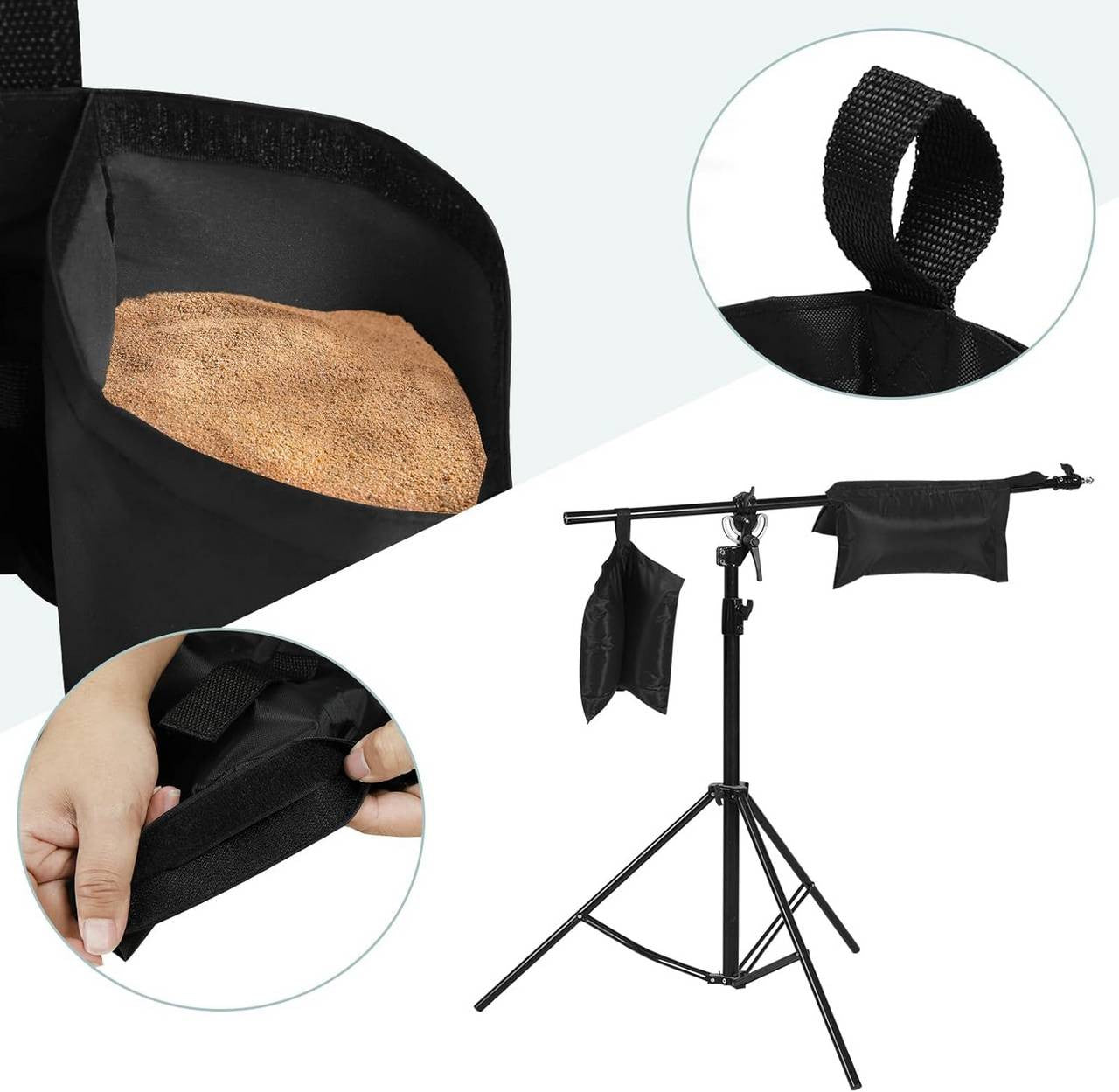 24goodz Sandbag Weight Set of 4 - Strong & Durable - Easy to Attach - 300 gsm Oxford Fabric - Black - 37 x 41.5 cm