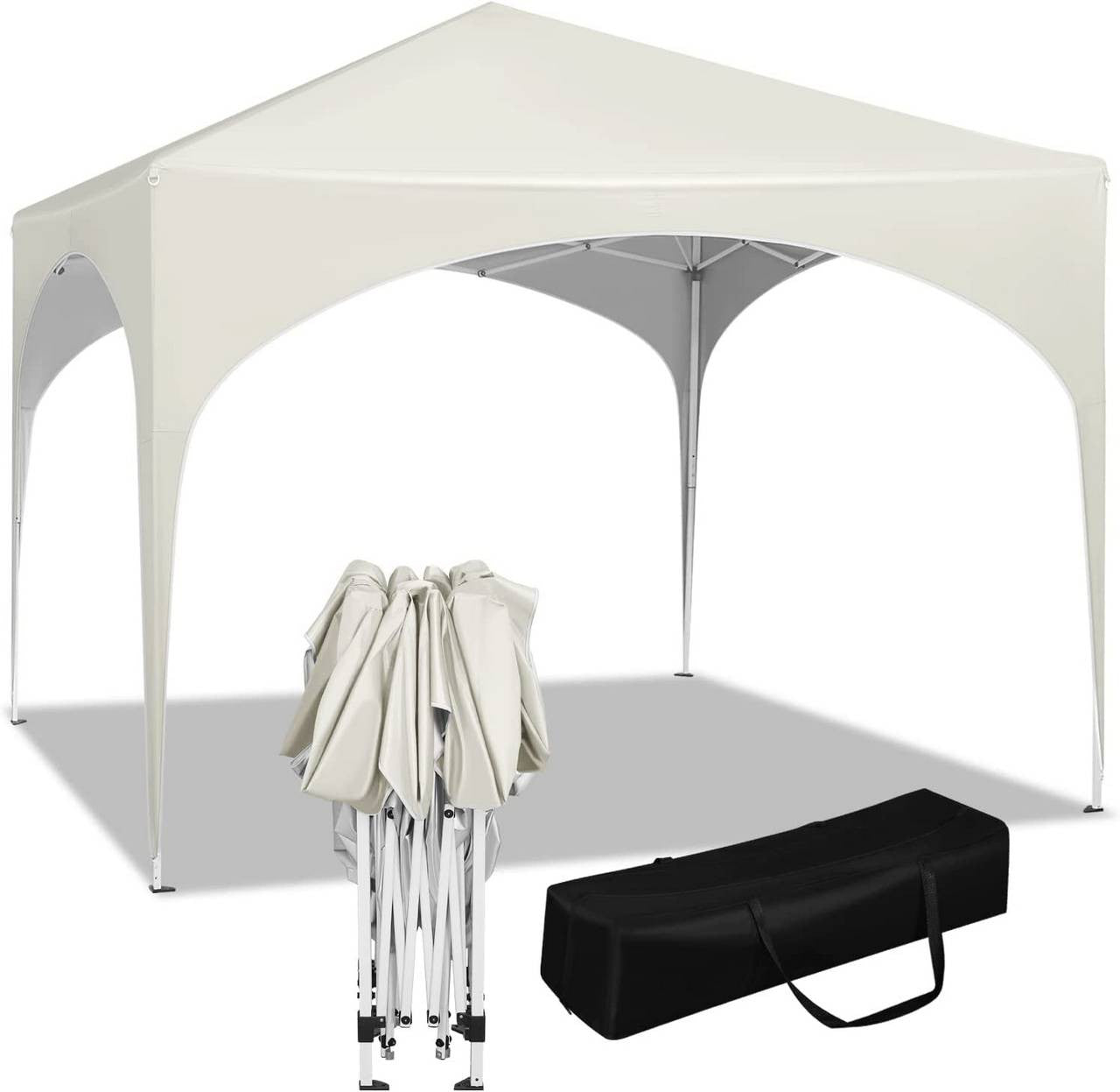 24goodz Pop-Up Pavilion Waterproof - Sturdy Metal Frame - Easy Setup - 210D Oxford - For Outdoor Activities - Beige