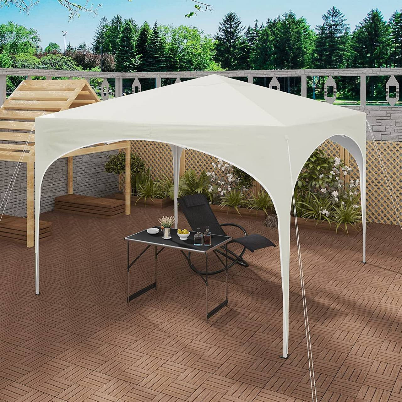 24goodz Pop-Up Pavilion Waterproof - Sturdy Metal Frame - Easy Setup - 210D Oxford - For Outdoor Activities - Beige