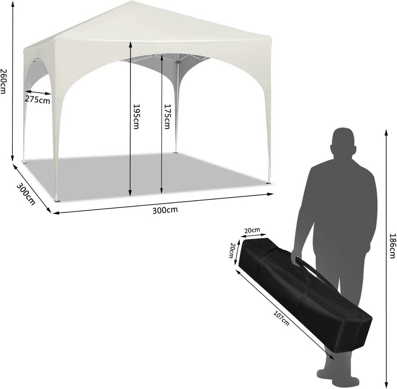 24goodz Pop-Up Pavilion Waterproof - Sturdy Metal Frame - Easy Setup - 210D Oxford - For Outdoor Activities - Beige