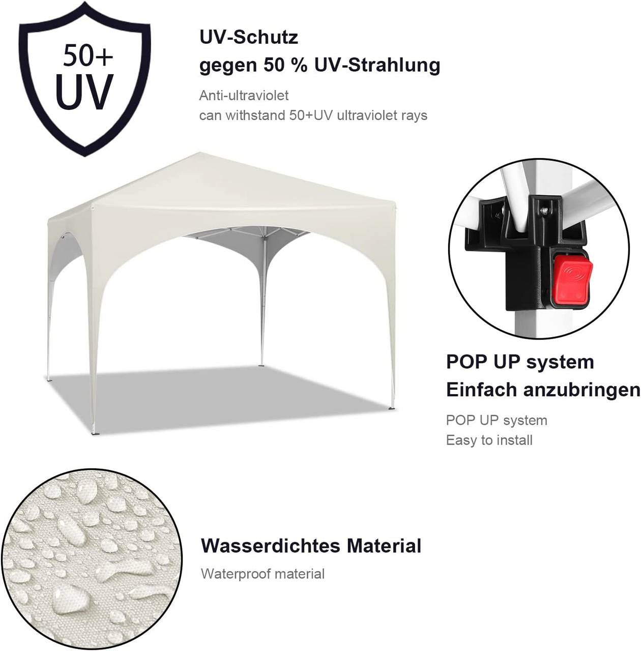 24goodz Pop-Up Pavilion Waterproof - Sturdy Metal Frame - Easy Setup - 210D Oxford - For Outdoor Activities - Beige