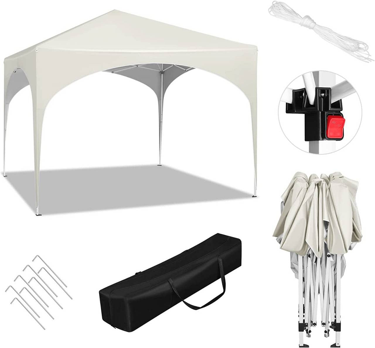 24goodz Pop-Up Pavilion Waterproof - Sturdy Metal Frame - Easy Setup - 210D Oxford - For Outdoor Activities - Beige