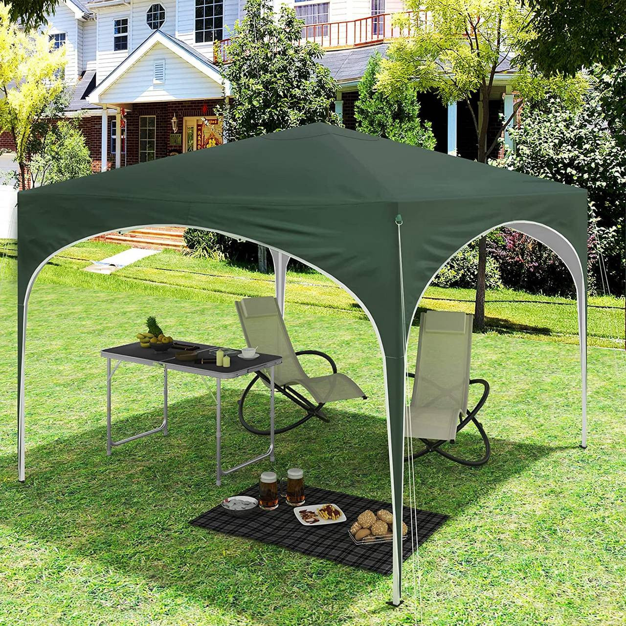 24goodz Pop-Up Gazebo - Waterproof Protection - Easy Setup - 210D Oxford Fabric - For Outdoor Gatherings - Green - gn