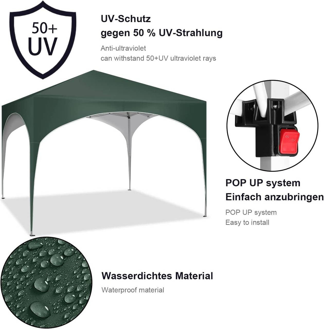 24goodz Pop-Up Gazebo - Waterproof Protection - Easy Setup - 210D Oxford Fabric - For Outdoor Gatherings - Green - gn