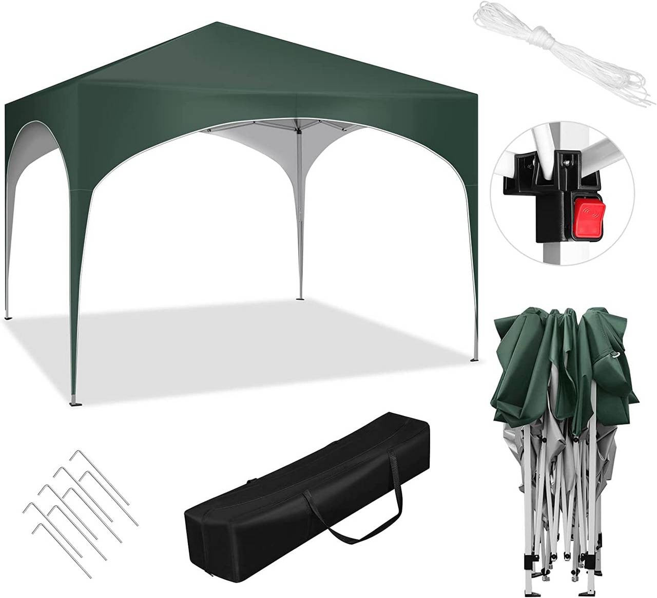 24goodz Pop-Up Gazebo - Waterproof Protection - Easy Setup - 210D Oxford Fabric - For Outdoor Gatherings - Green - gn