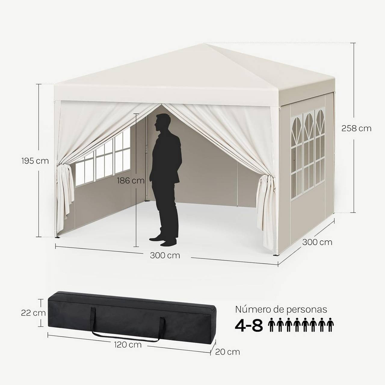 24goodz Pop-Up Pavilion Waterproof Sunshade Camping Canopy Tent 3 x 3 m - Robust Structure - Waterproof and UV Protection - 210D Oxford Fabric - Beige