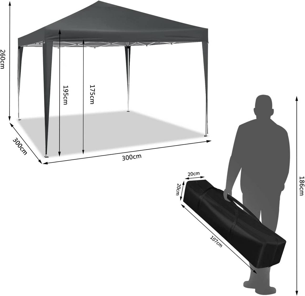 24goodz Pop-Up Pavilion - Waterproof and UV-Resistant - 210D Oxford Fabric - For Outdoor Gatherings - Anthracite