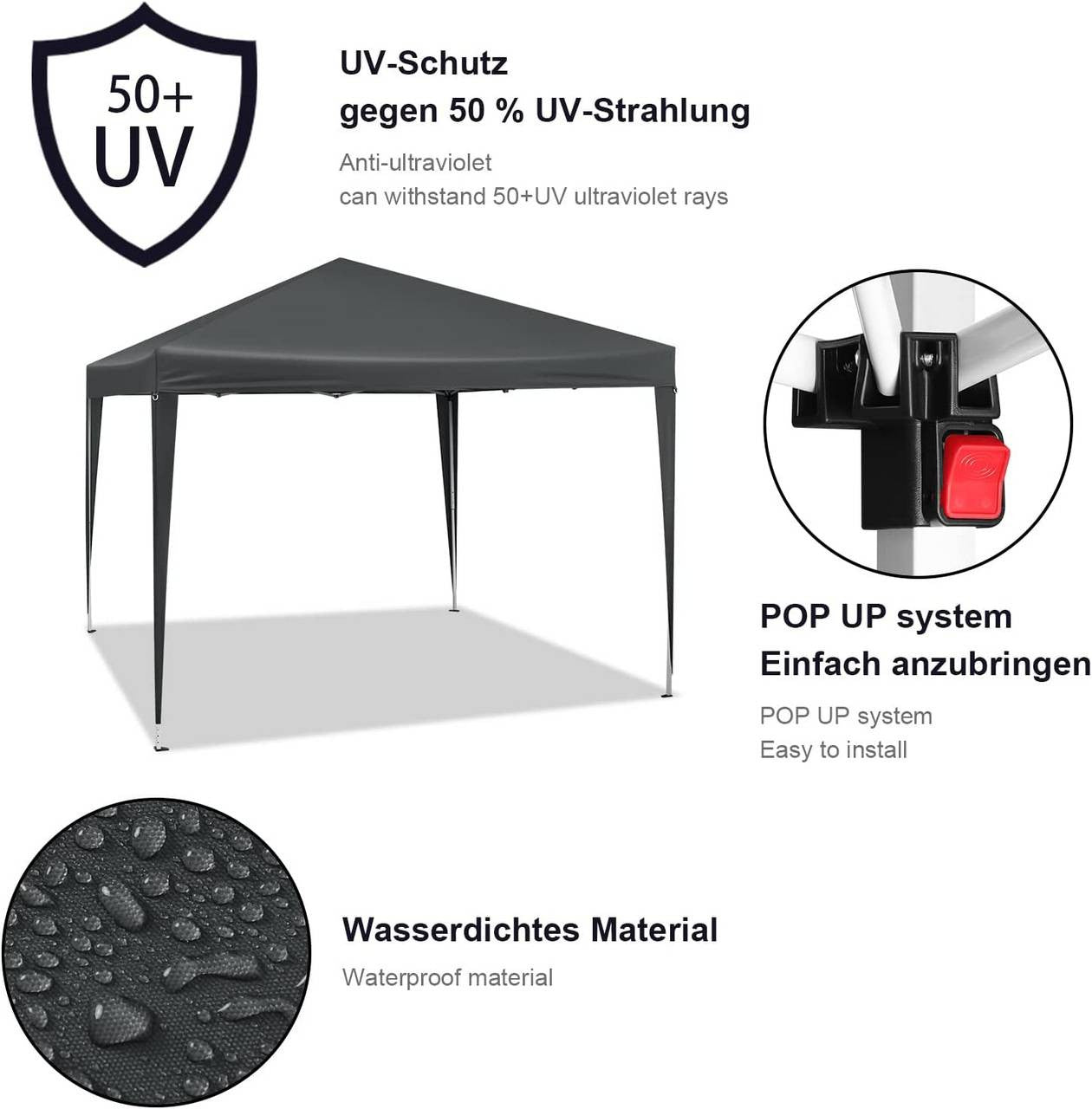 24goodz Pop-Up Pavilion - Waterproof and UV-Resistant - 210D Oxford Fabric - For Outdoor Gatherings - Anthracite