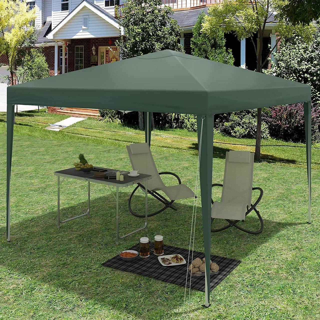 24goodz Pop-Up Pavilion - Waterproof and UV-Protected - 210D Oxford Fabric - For Outdoor Activities - Green - gn