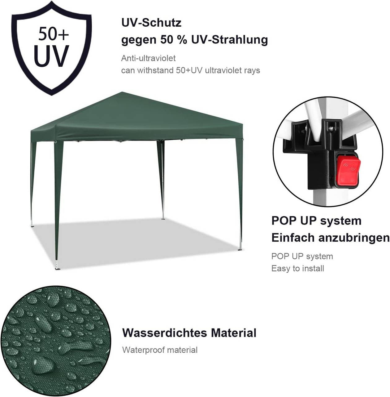 24goodz Pop-Up Pavilion - Waterproof and UV-Protected - 210D Oxford Fabric - For Outdoor Activities - Green - gn