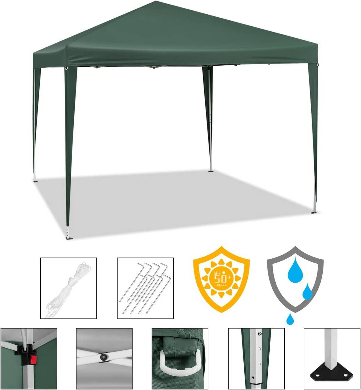 24goodz Pop-Up Pavilion - Waterproof and UV-Protected - 210D Oxford Fabric - For Outdoor Activities - Green - gn